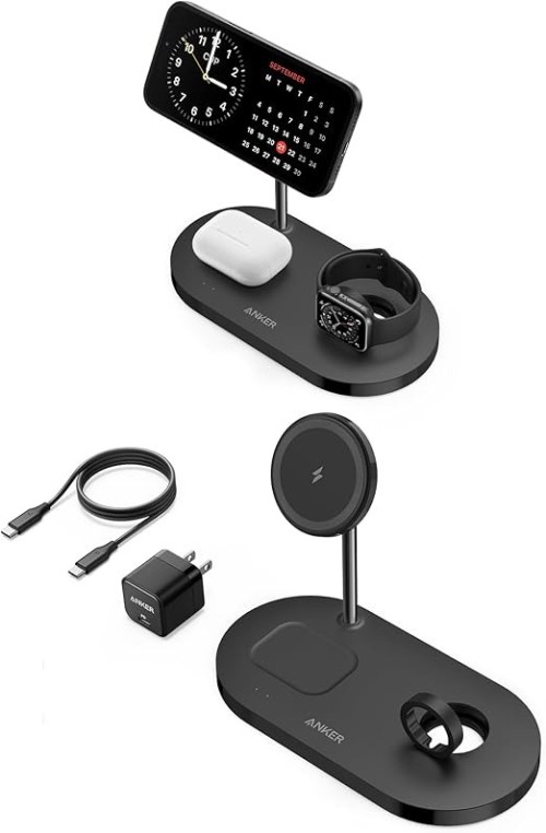 Anker Wireless Charging Station & 20W Charger, 533 Magnetic Wireless Charger (3-in-1 Stand)